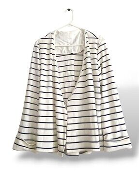 Abaete Cream Navy Striped Open Front Cardigan Luxurious Flowy Nautical Beach Lg